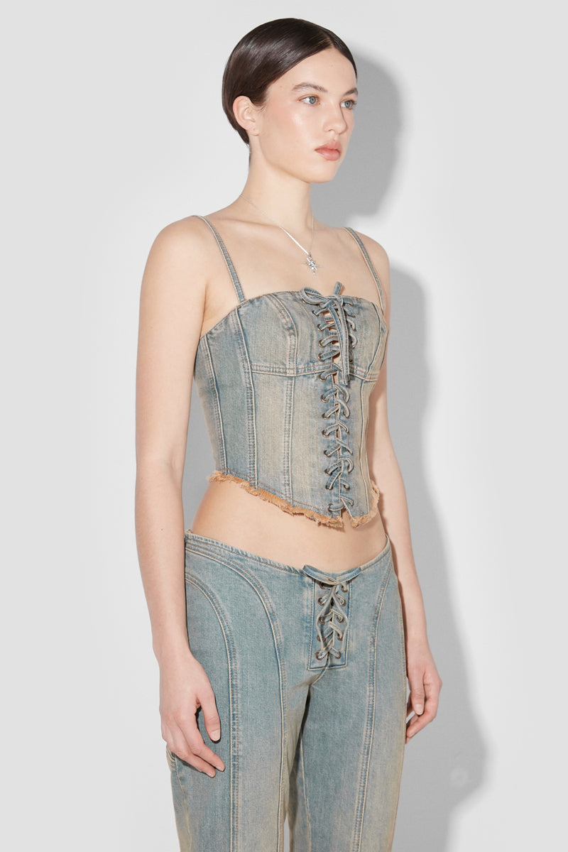 Sunset Wash Lara Laced Denim Corset