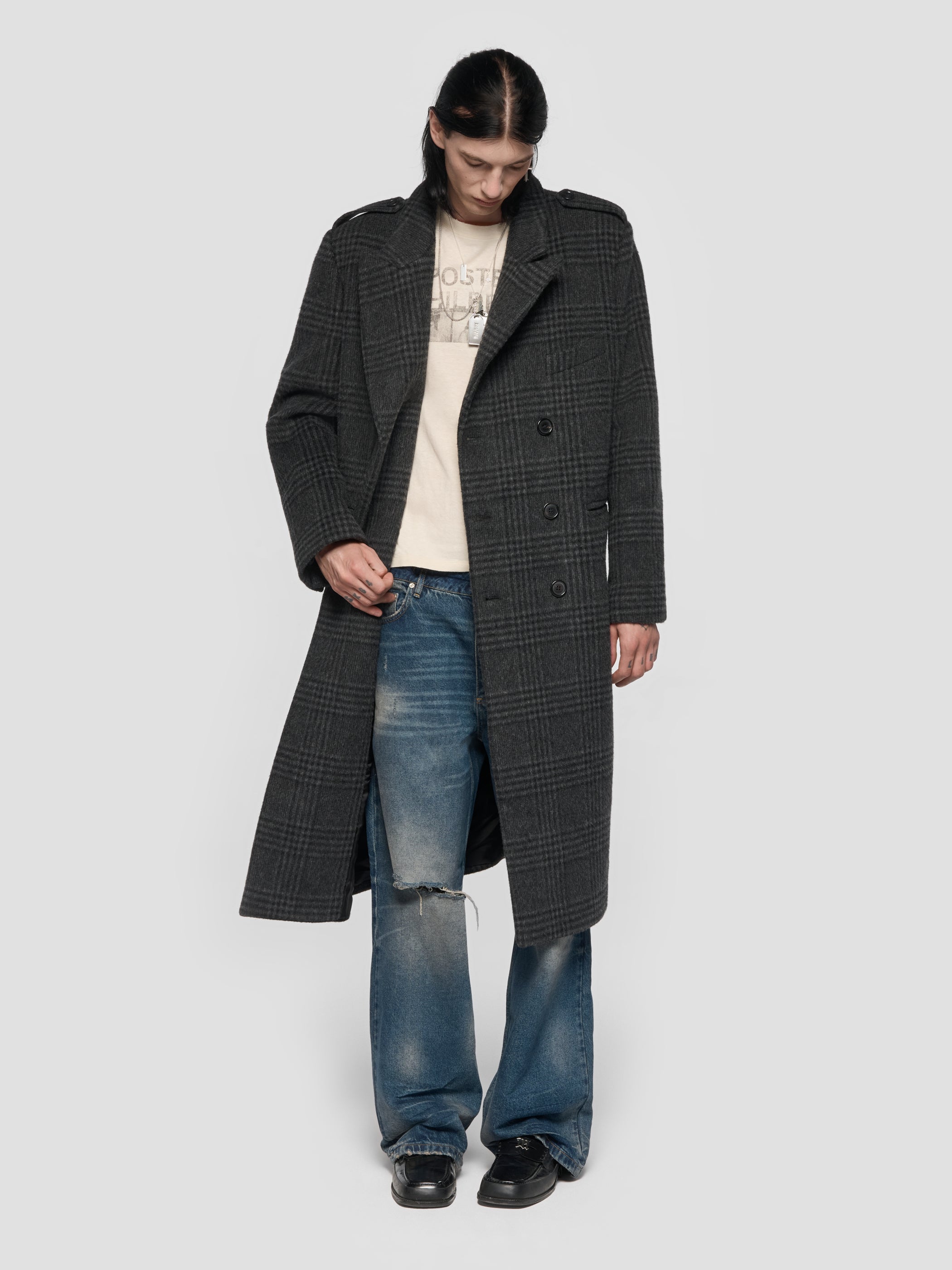 Double Breasted Check Wool Coat