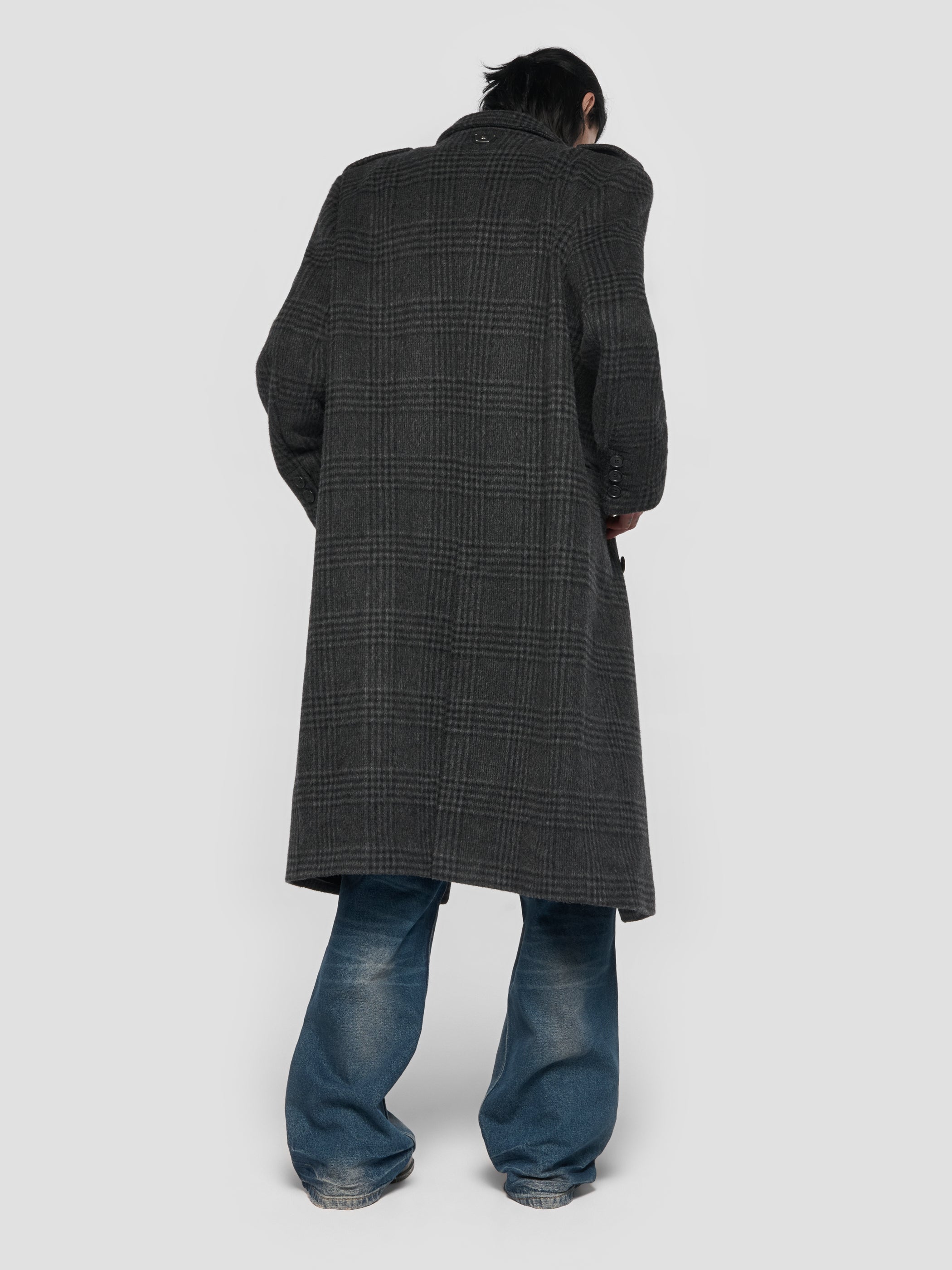 Double Breasted Check Wool Coat