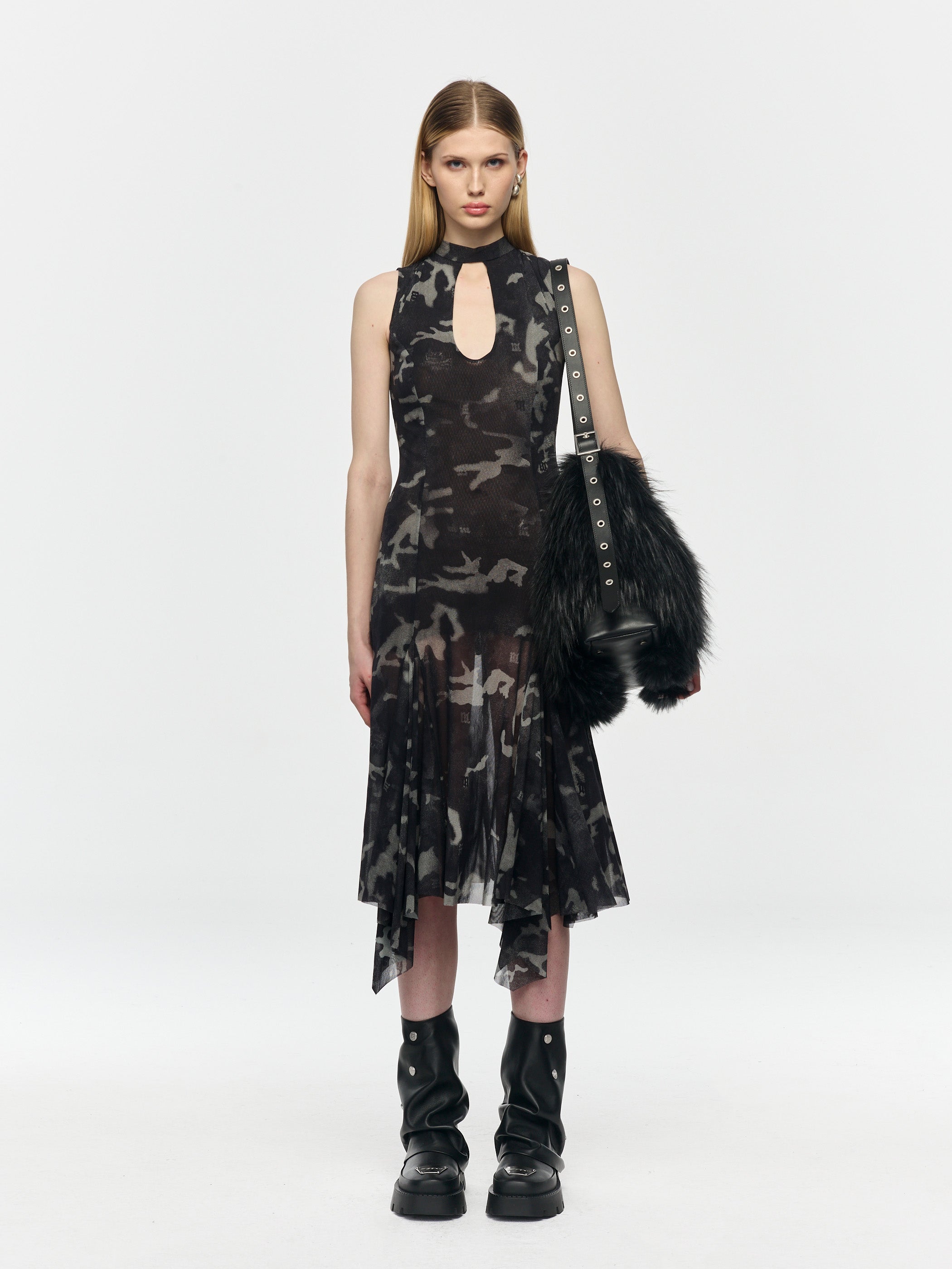 Camo Mesh Midi Dress