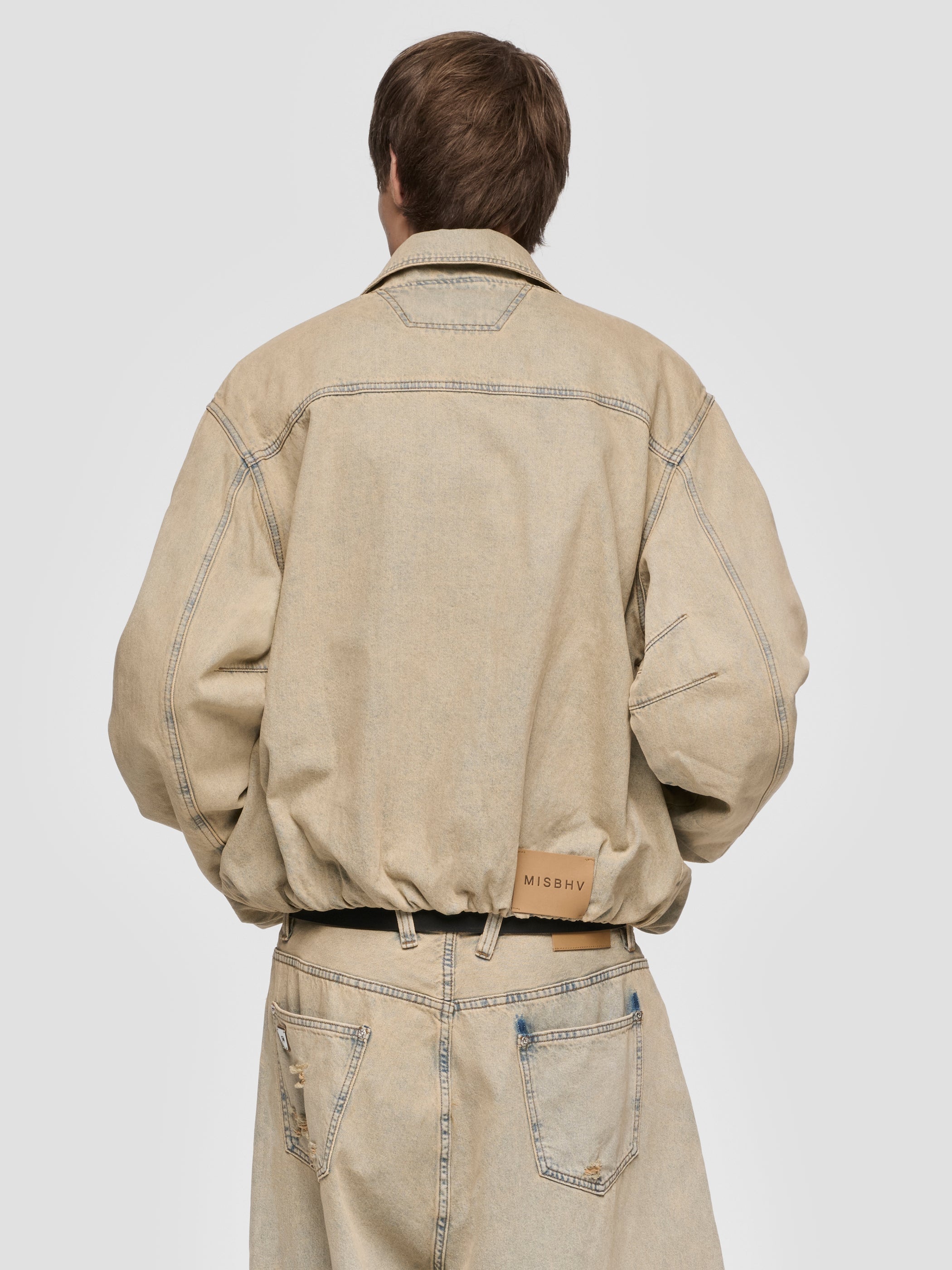Sand Washed Bomber Denim Jacket Unisex