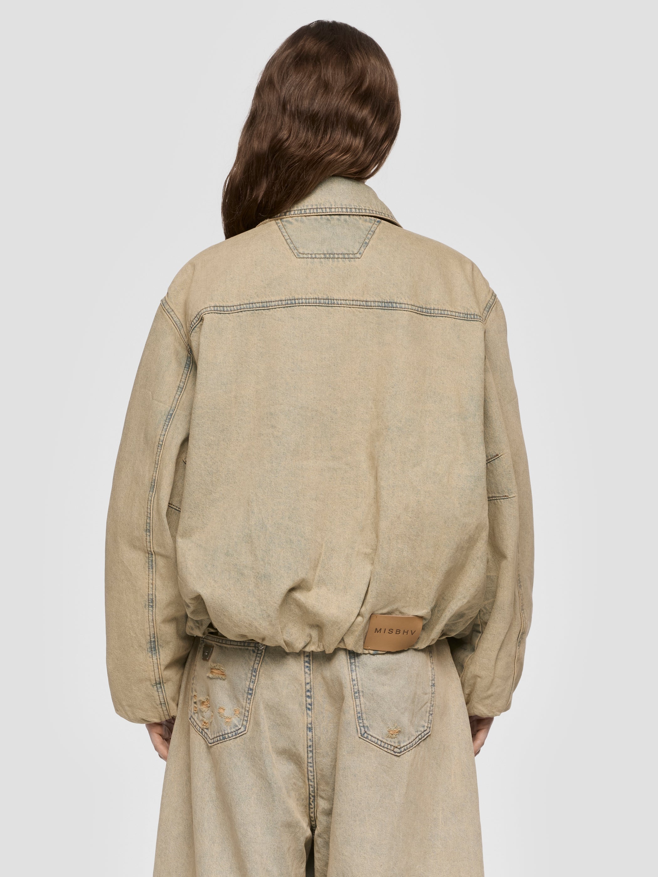 Sand Washed Bomber Denim Jacket