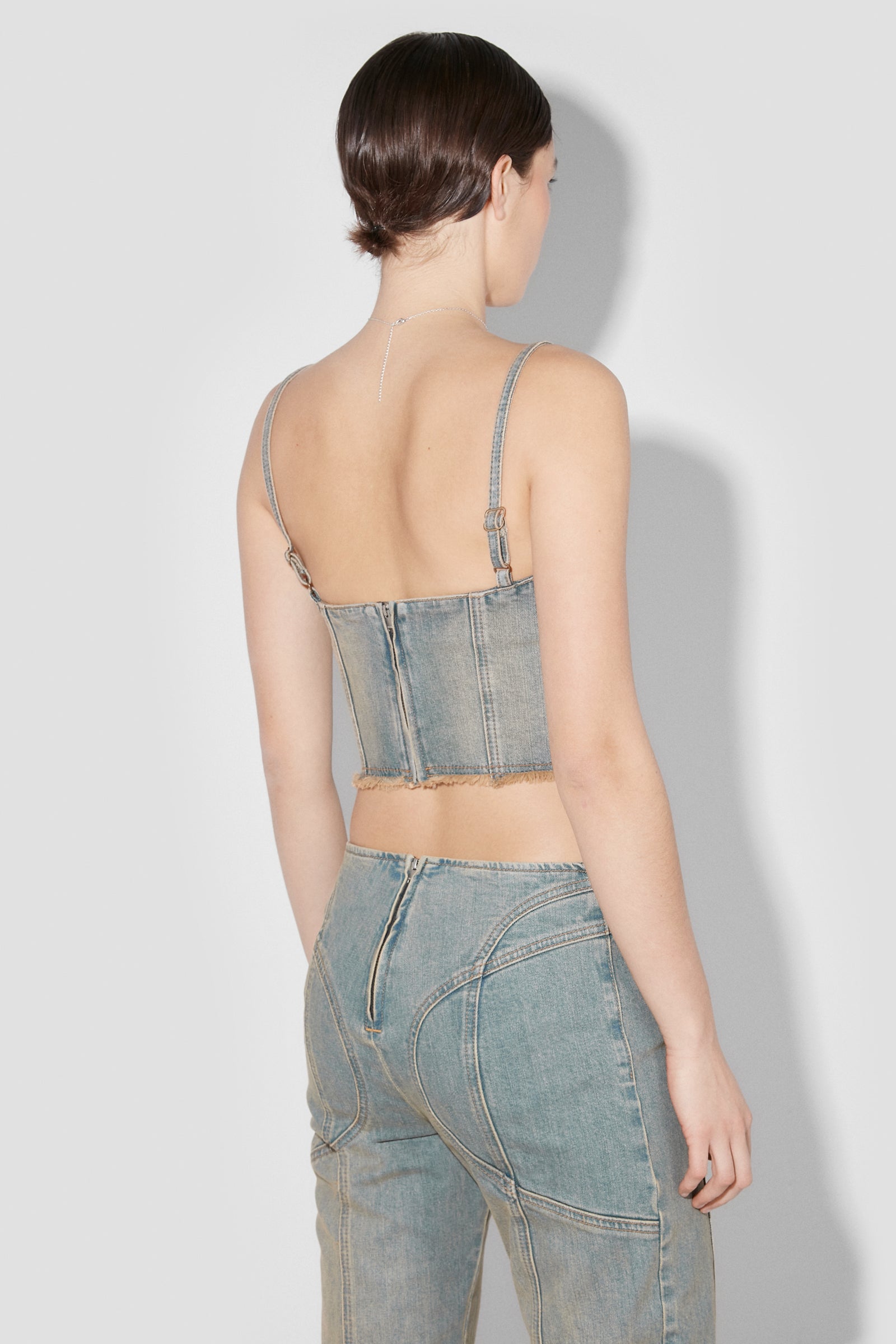 Sunset Wash Lara Laced Studded Denim Corset